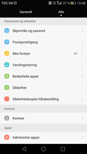 Bla til og velg Sikkerhet