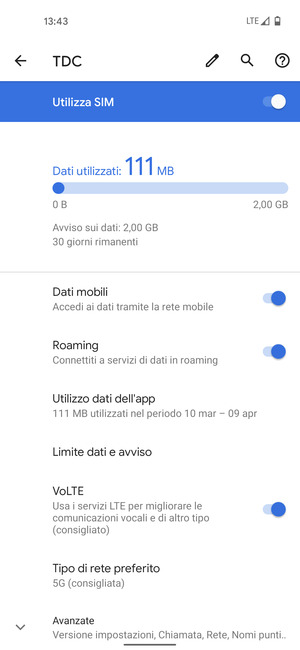 Attiva o disattiva Roaming