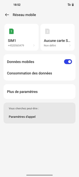Sélectionnez SIM1 ou SIM2