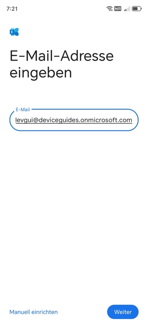 Geben Sie Ihre E-Mail-Adresse ein und wählen Sie Manuell einrichten