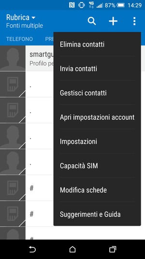 Seleziona Gestisci contatti