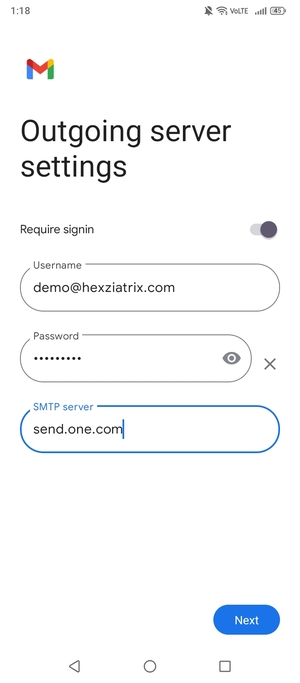 Enter Outgoing server address and select Next
