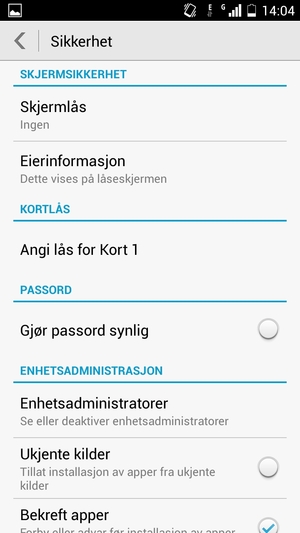 Hvis skjermen ser slik ut, velg Angi lås for Kort 1 eller Angi lås for Kort 2