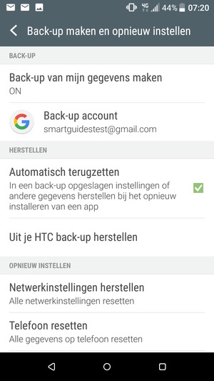 Selecteer Back-up account