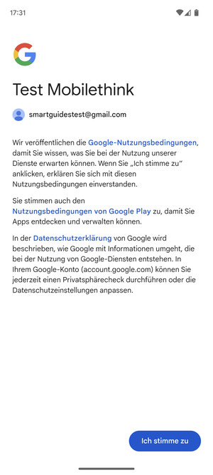 Wählen Sie Ich stimme zu