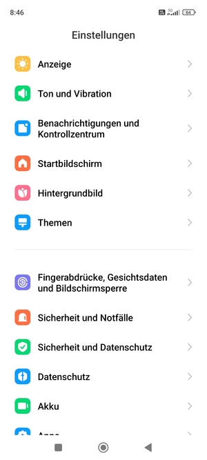 Scrollen Sie und wählen Sie Fingerabdrücke, Gesichtsdaten und Bildschirmsperre
