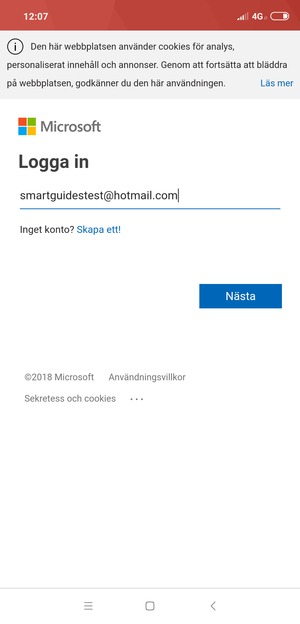 Ange din Hotmail-adress och välj Nästa