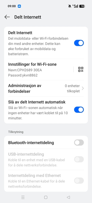 Telefonen din er konfigurert for bruk som et modem