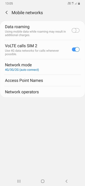 To change network if network problems occur, select Network operators