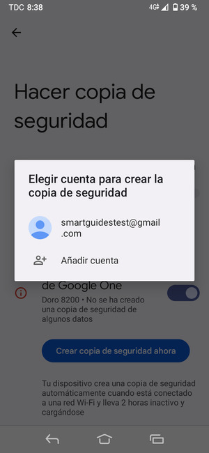 Seleccione su cuenta de copia de seguridad