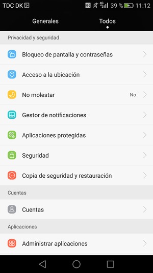 Desplácese y seleccione Seguridad