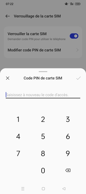 Veuillez confirmer votre nouveau code PIN de carte SIM et sélectionner OK