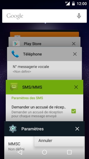 Sélectionnez l'icône X pour fermer toutes les applis en cours d'exécution