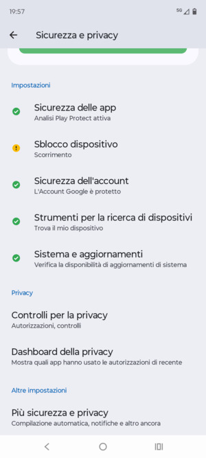 Scorri e seleziona Più sicurezza e privacy