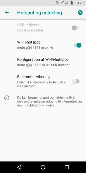 Din telefon er nu sat op til brug som modem