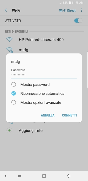 Inserisci la password del Wi-Fi e seleziona CONNETTI