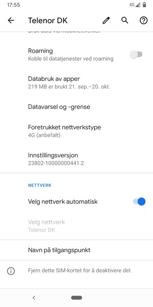 Slå av Velg nettverk automatisk