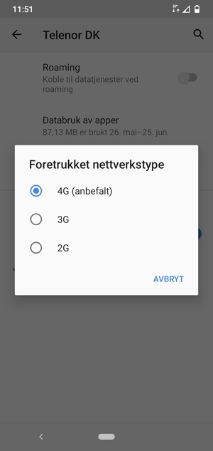 Velg ønsket alternativ