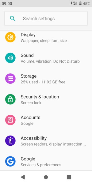 Scroll to and select Security &  location