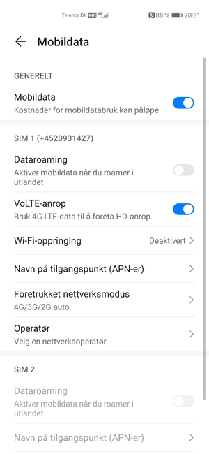 For å bytte nettverk hvis det oppstår nettverksproblemer, velg Operatør