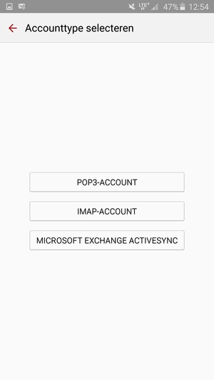 Selecteer POP3-ACCOUNT of IMAP-ACCOUNT