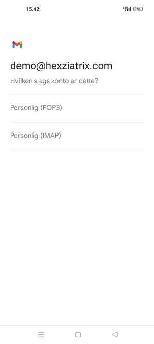 Vælg Personlig (POP3) eller Personlig (IMAP)