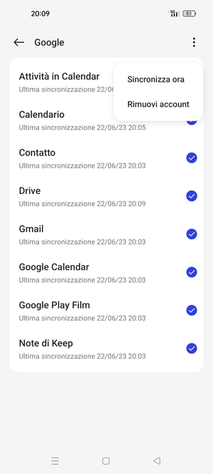 Seleziona Sincronizza ora