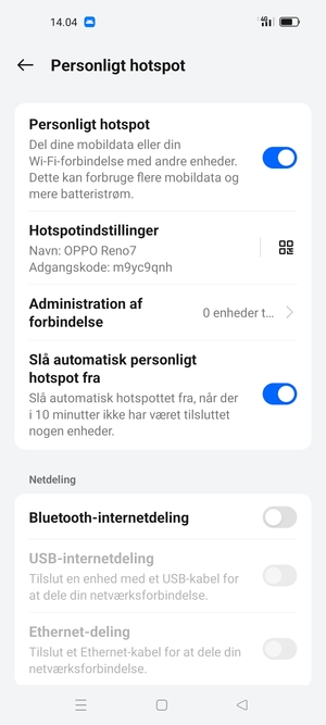 Din telefon er nu sat op til brug som modem