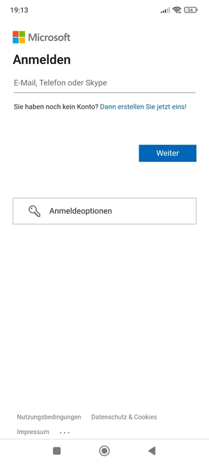 Geben Sie Ihre Hotmail Adresse ein und wählen Sie Weiter