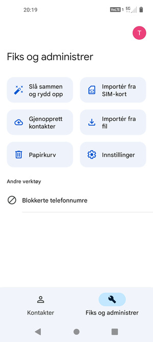 Velg Importér fra SIM-kort