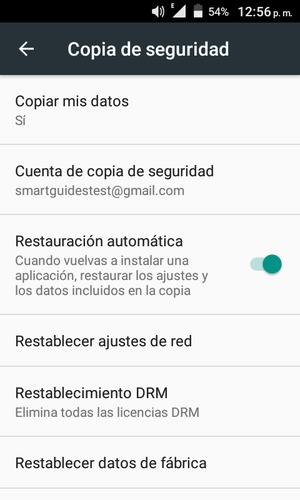 Seleccione Cuenta de copia de seguridad