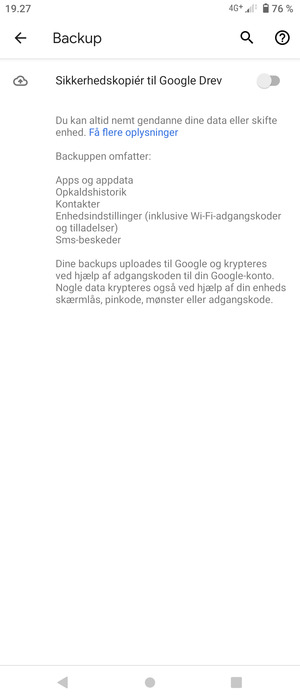 Aktiver Sikkerhedskopiér til Google Drev