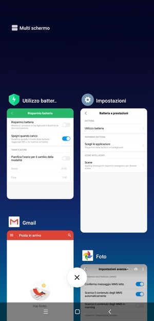 Seleziona l'icona Elimina per chiudere le applicazioni in esecuzione