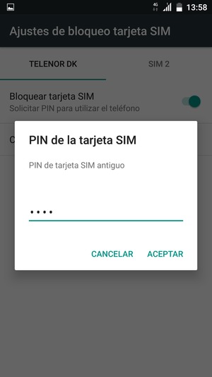 Introduzca su PIN de tarjeta SIM antiguo y seleccione ACEPTAR