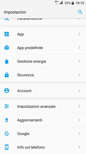 Scorri e seleziona Account