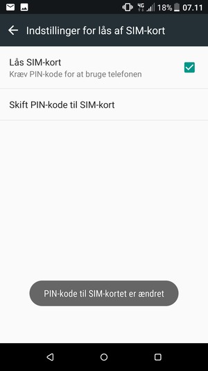 Din PIN-kode til SIM-kort er nu ændret