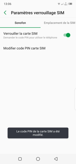 Votre code PIN de la carte SIM a été modifié