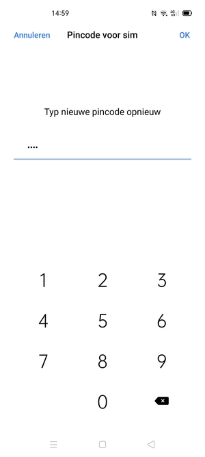 Bevestig uw nieuwe pincode voor de simkaart en selecteer OK