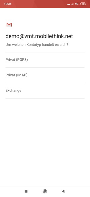 Wählen Sie Privat (POP3) oder Privat (IMAP)