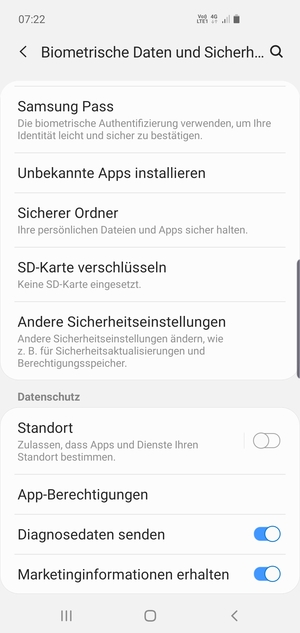 Scrollen Sie und wählen Sie Andere Sicherheitseinstellungen