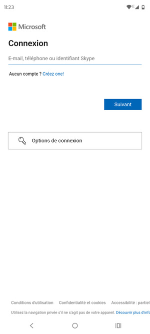 Saisissez votre adresse e-mail et sélectionnez Suivant