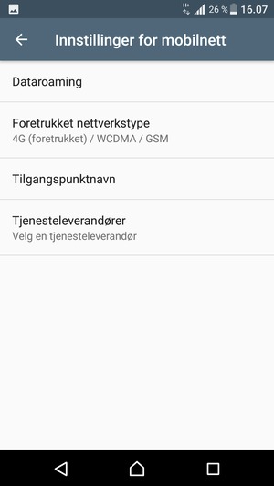 Velg Foretrukket nettverkstype