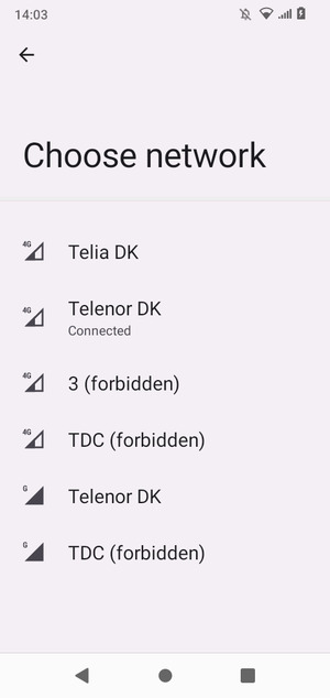 Select a network operator from the list
