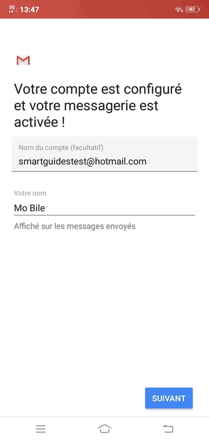 Donnez un nom à votre compte et saisissez votre nom. Sélectionnez SUIVANT