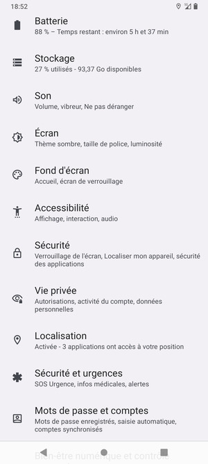 Faites défiler et sélectionnez Sécurité