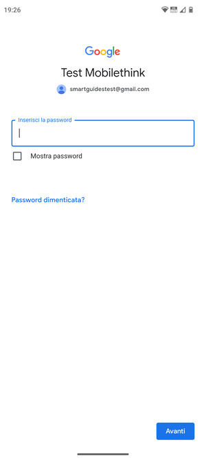 Inserisci la tua password e seleziona Avanti