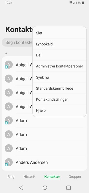 Vælg Administrer kontaktpersoner