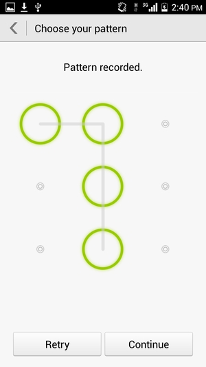 Draw an unlock pattern and select Continue