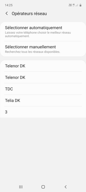 Sélectionnez un opérateur réseau dans la liste