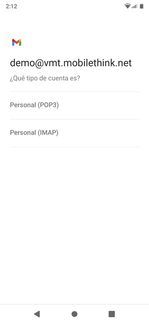 Seleccione Personal (POP3) o Personal (IMAP)